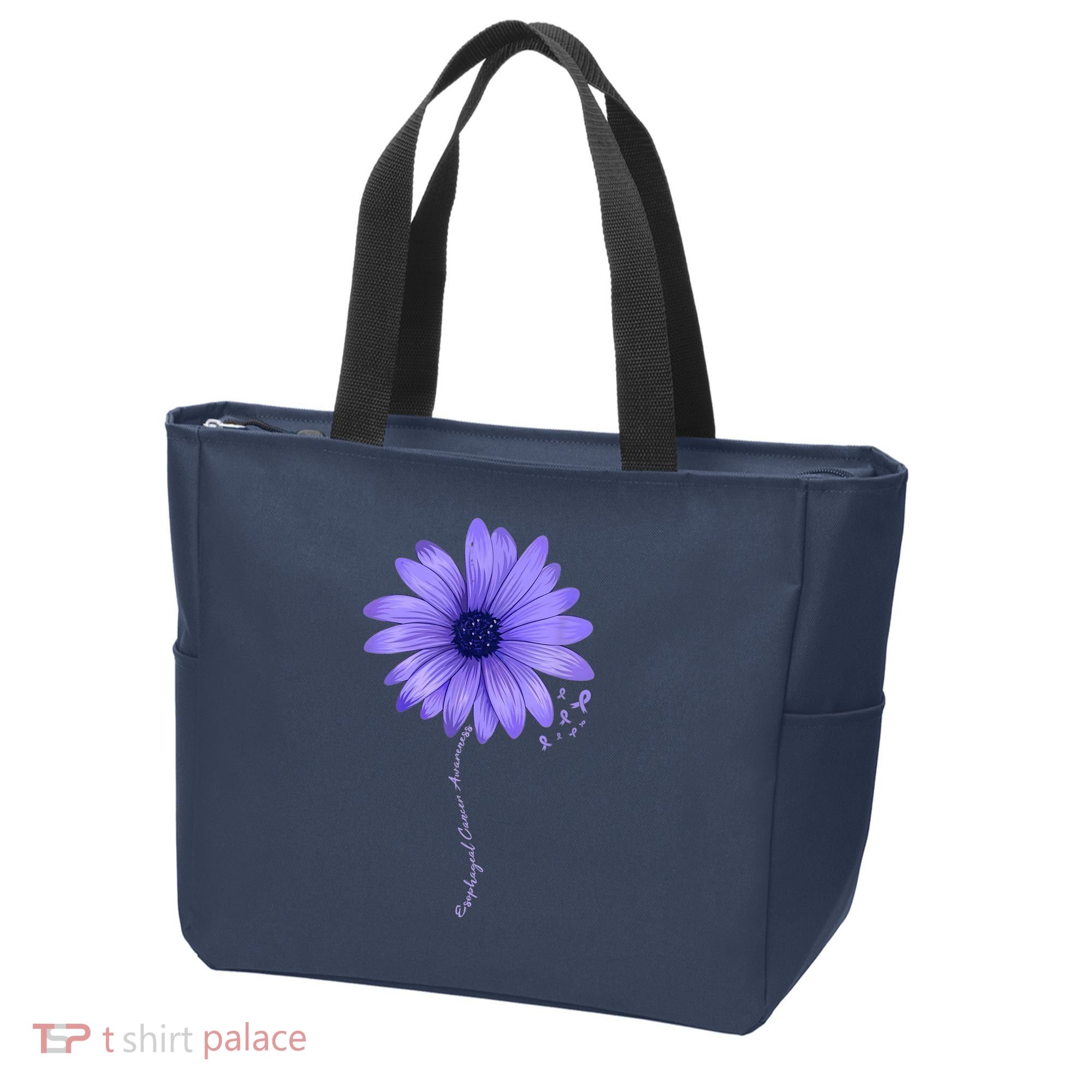Esophageal Cancer Awareness Sunflower Periwinkle ribbon Tote Bag