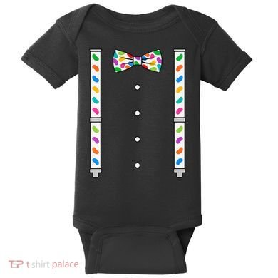Easter Candy Bow Tie & Suspenders Baby Bodysuit