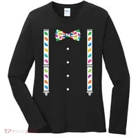 Easter Candy Bow Tie & Suspenders Women's Long Sleeve Shirt thumb 0
