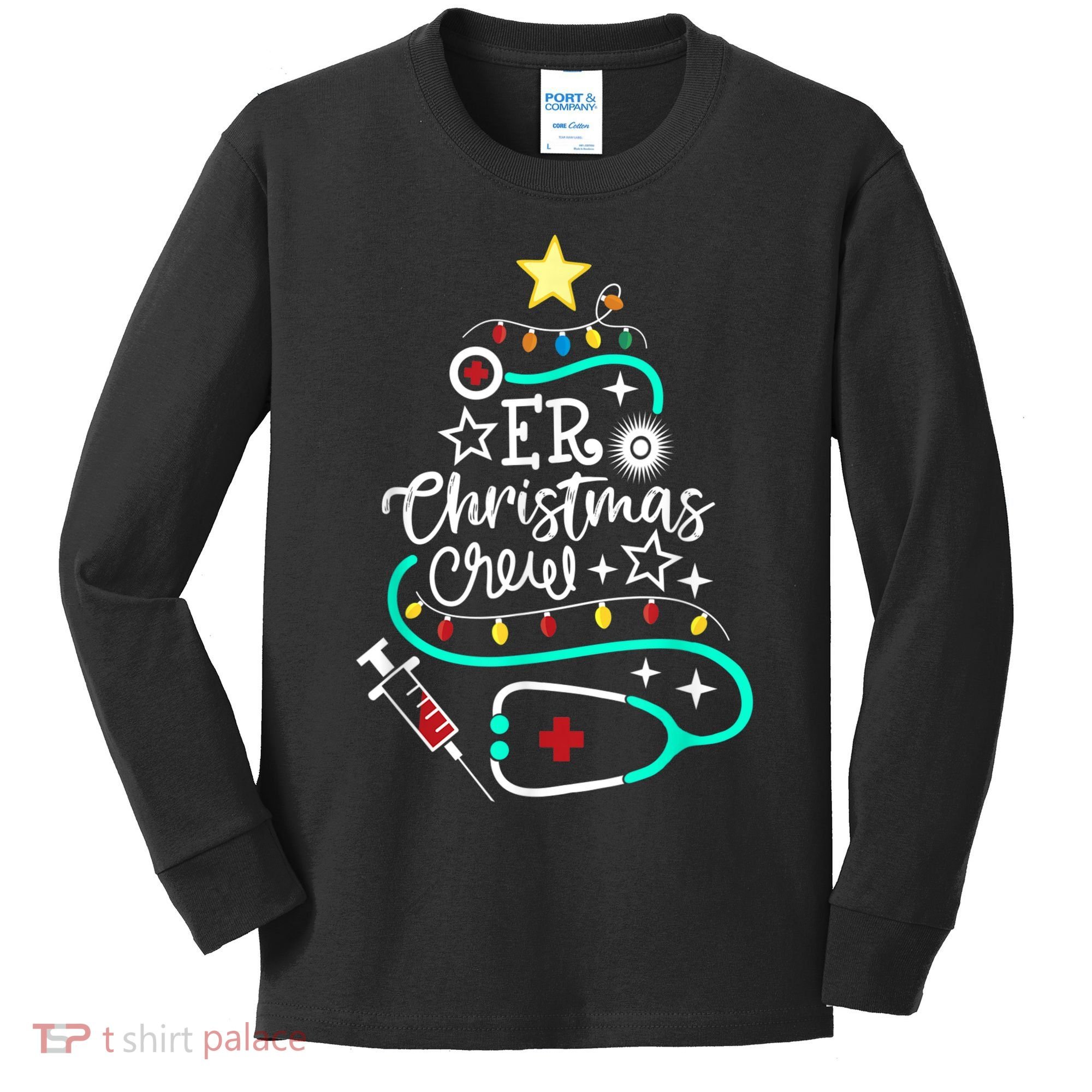 ER Christmas Crew Emergency Room Nurse ER Techs Secretary Kids Long Sleeve Shirt