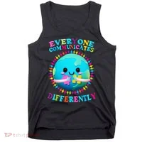 Everyone Communicated Differently Autism Awareness Acceptance Tank Top thumb 0