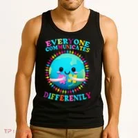 Everyone Communicated Differently Autism Awareness Acceptance Tank Top thumb 3