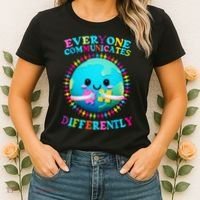 Everyone Communicated Differently Autism Awareness Acceptance Women's T-Shirt thumb 2