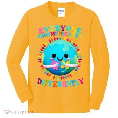 Everyone Communicated Differently Autism Awareness Acceptance Kids Long Sleeve Shirt