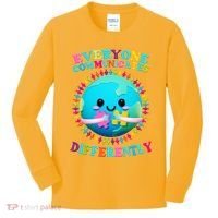 Everyone Communicated Differently Autism Awareness Acceptance Kids Long Sleeve Shirt thumb 0
