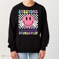 Everyone Communicates Differently Autism Awareness Teacher Women's Sweatshirt thumb 0
