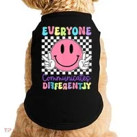 Everyone Communicates Differently Autism Awareness Teacher Doggie Tank thumb 0