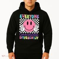 Everyone Communicates Differently Autism Awareness Teacher Hoodie thumb 2