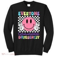 Everyone Communicates Differently Autism Awareness Teacher Sweatshirt thumb 0