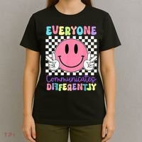 Everyone Communicates Differently Autism Awareness Teacher T-Shirt thumb 4