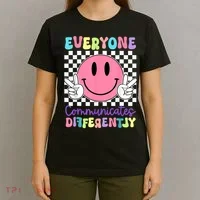Everyone Communicates Differently Autism Awareness Teacher T-Shirt thumb 4