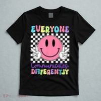 Everyone Communicates Differently Autism Awareness Teacher T-Shirt thumb 5