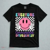 Everyone Communicates Differently Autism Awareness Teacher T-Shirt thumb 5