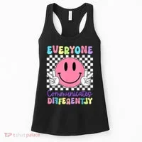 Everyone Communicates Differently Autism Awareness Teacher Women's Tank Top thumb 0