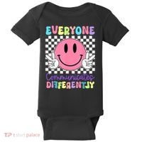 Everyone Communicates Differently Autism Awareness Teacher Baby Bodysuit thumb 0