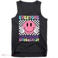Everyone Communicates Differently Autism Awareness Teacher Tank Top thumb 0
