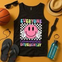 Everyone Communicates Differently Autism Awareness Teacher Tank Top thumb 4