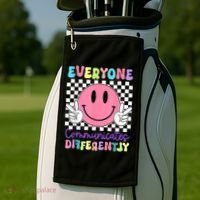 Everyone Communicates Differently Autism Awareness Teacher Golf Towel thumb 2