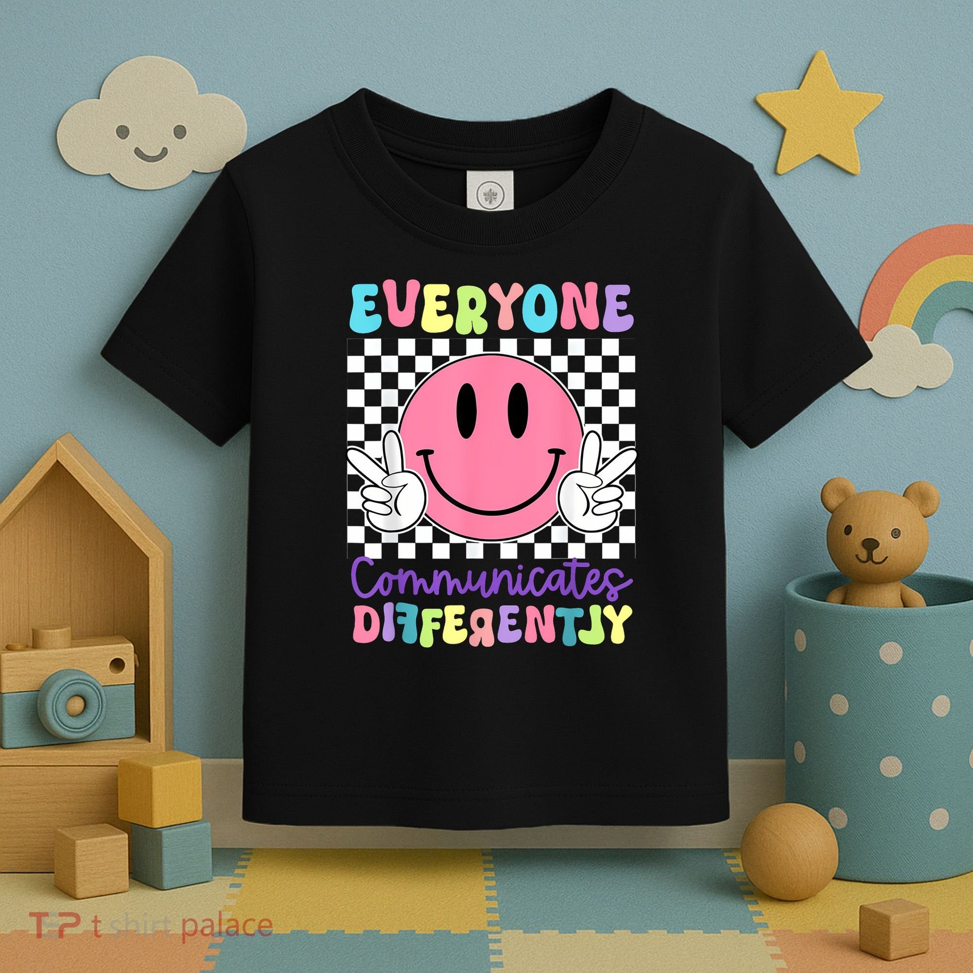 Everyone Communicates Differently Autism Awareness Teacher Toddler T-Shirt