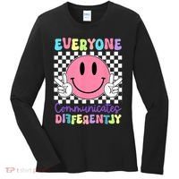 Everyone Communicates Differently Autism Awareness Teacher Women's Long Sleeve Shirt thumb 0