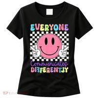 Everyone Communicates Differently Autism Awareness Teacher Women's T-Shirt thumb 0