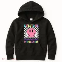 Everyone Communicates Differently Autism Awareness Teacher Kids Hoodie thumb 0