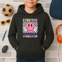 Everyone Communicates Differently Autism Awareness Teacher Kids Hoodie thumb 2