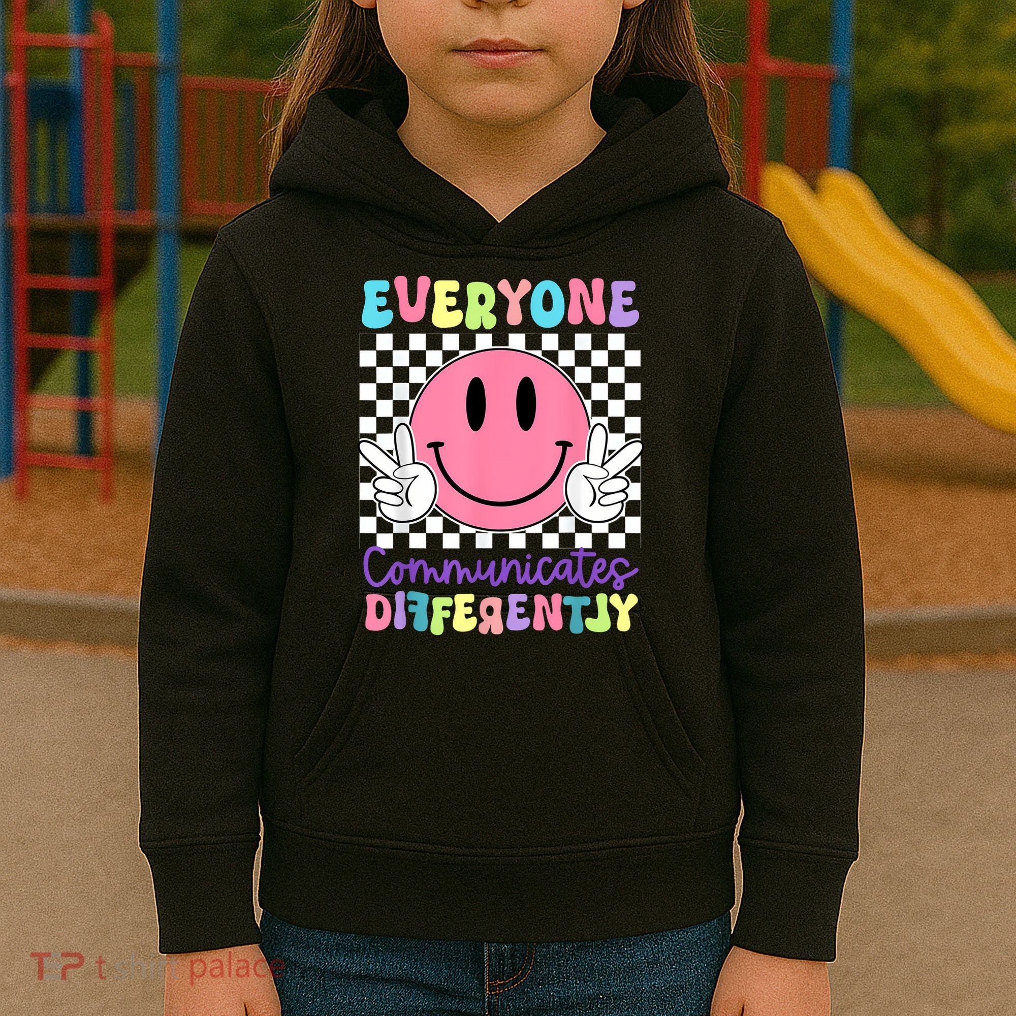 Everyone Communicates Differently Autism Awareness Teacher Kids Hoodie