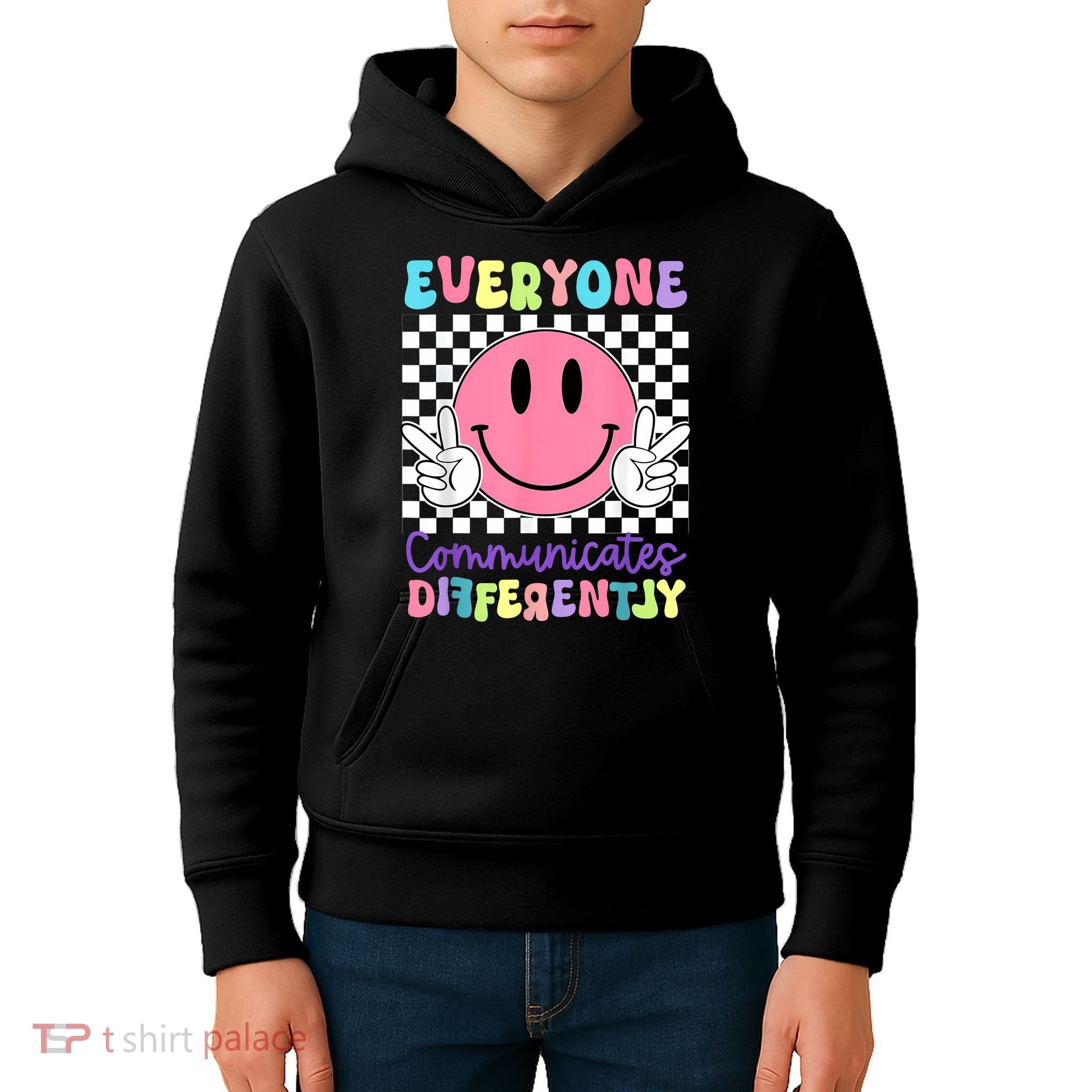 Everyone Communicates Differently Autism Awareness Teacher Kids Hoodie