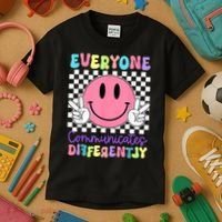 Everyone Communicates Differently Autism Awareness Teacher Kids T-Shirt thumb 3