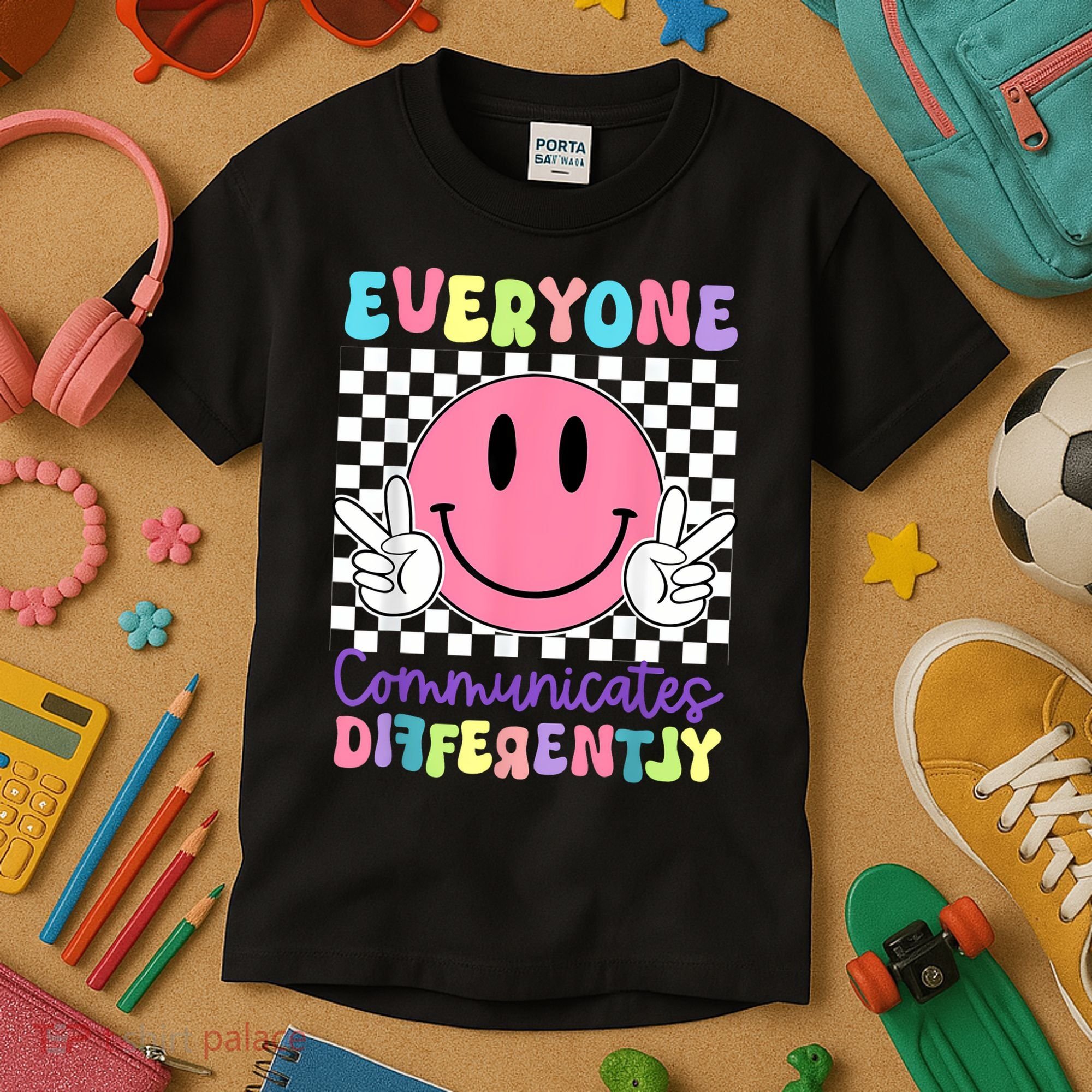 Everyone Communicates Differently Autism Awareness Teacher Kids T-Shirt