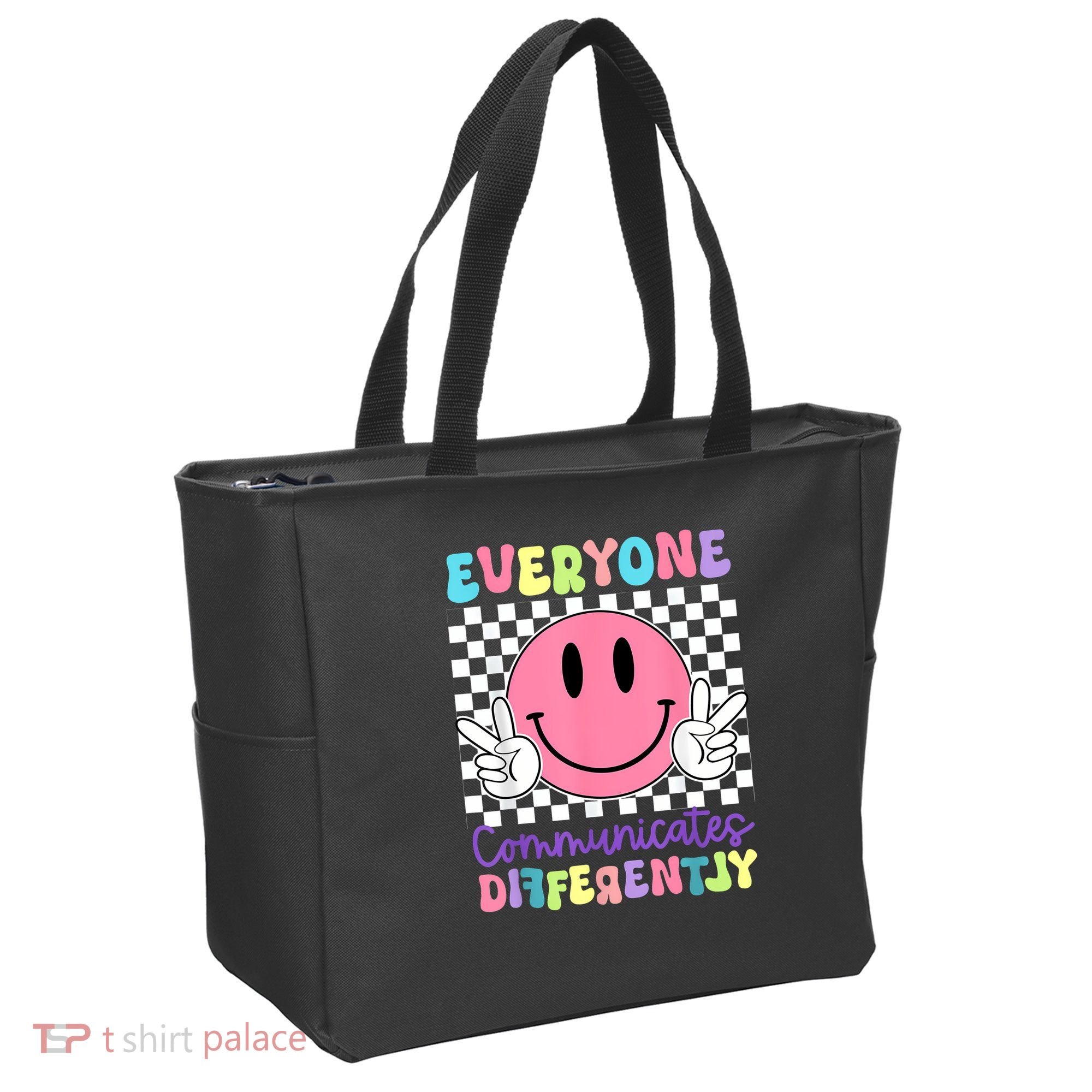 Everyone Communicates Differently Autism Awareness Teacher Tote Bag