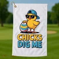 Easter Chicks Dig Me Cute Egg Hunt Golf Towel thumb 1