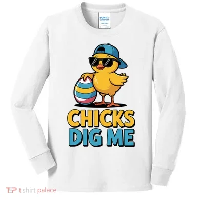 Easter Chicks Dig Me Cute Egg Hunt Kids Long Sleeve Shirt