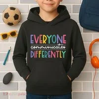 Everyone Communicate Differently Autism Special Ed Teacher Kids Hoodie thumb 2
