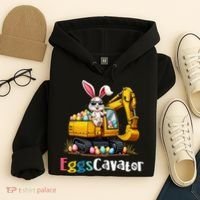 Eggs Cavator Easter Bunny Excavator Easter Hoodie thumb 4