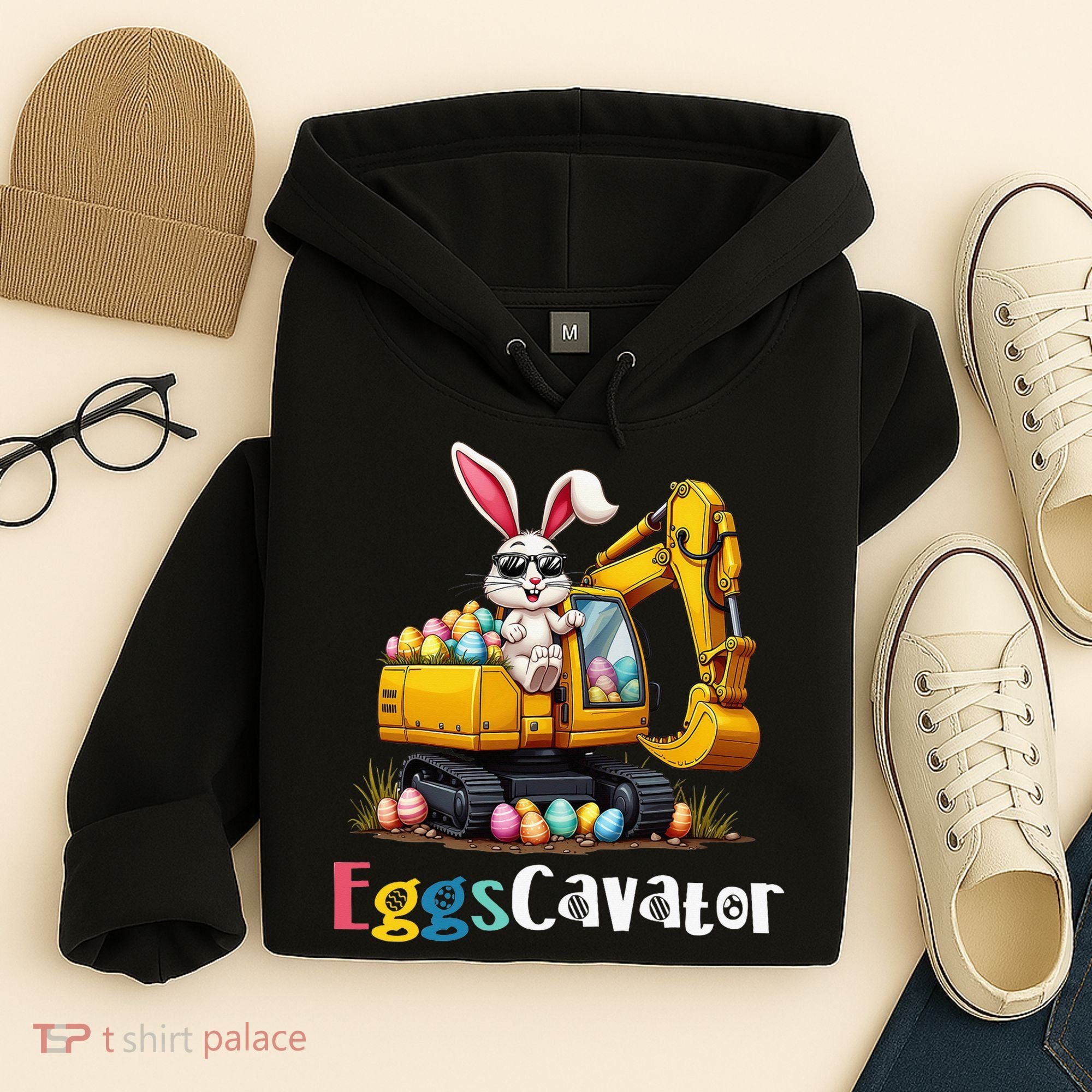 Eggs Cavator Easter Bunny Excavator Easter Hoodie