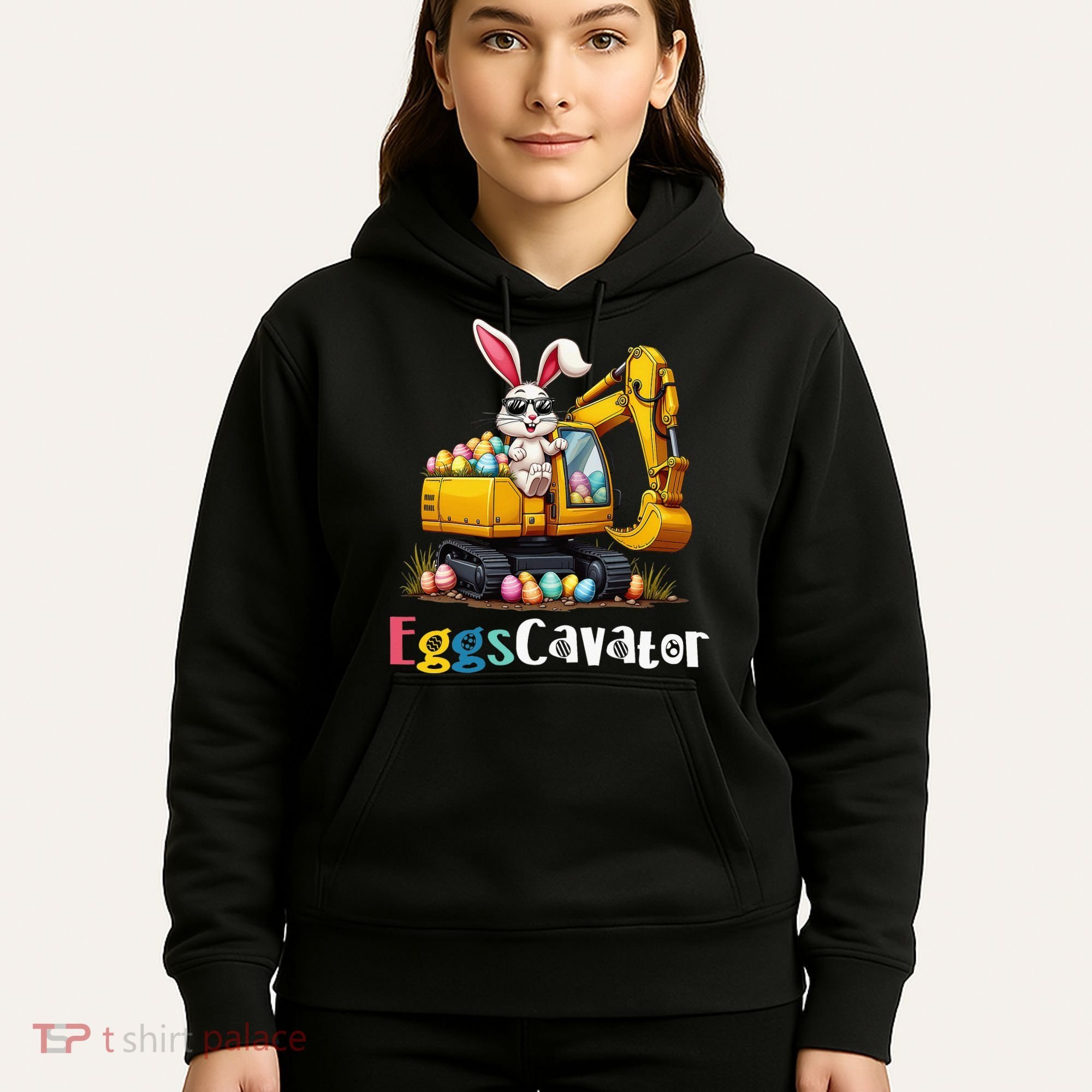 Eggs Cavator Easter Bunny Excavator Easter Hoodie