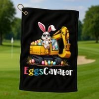 Eggs Cavator Easter Bunny Excavator Easter Golf Towel thumb 1