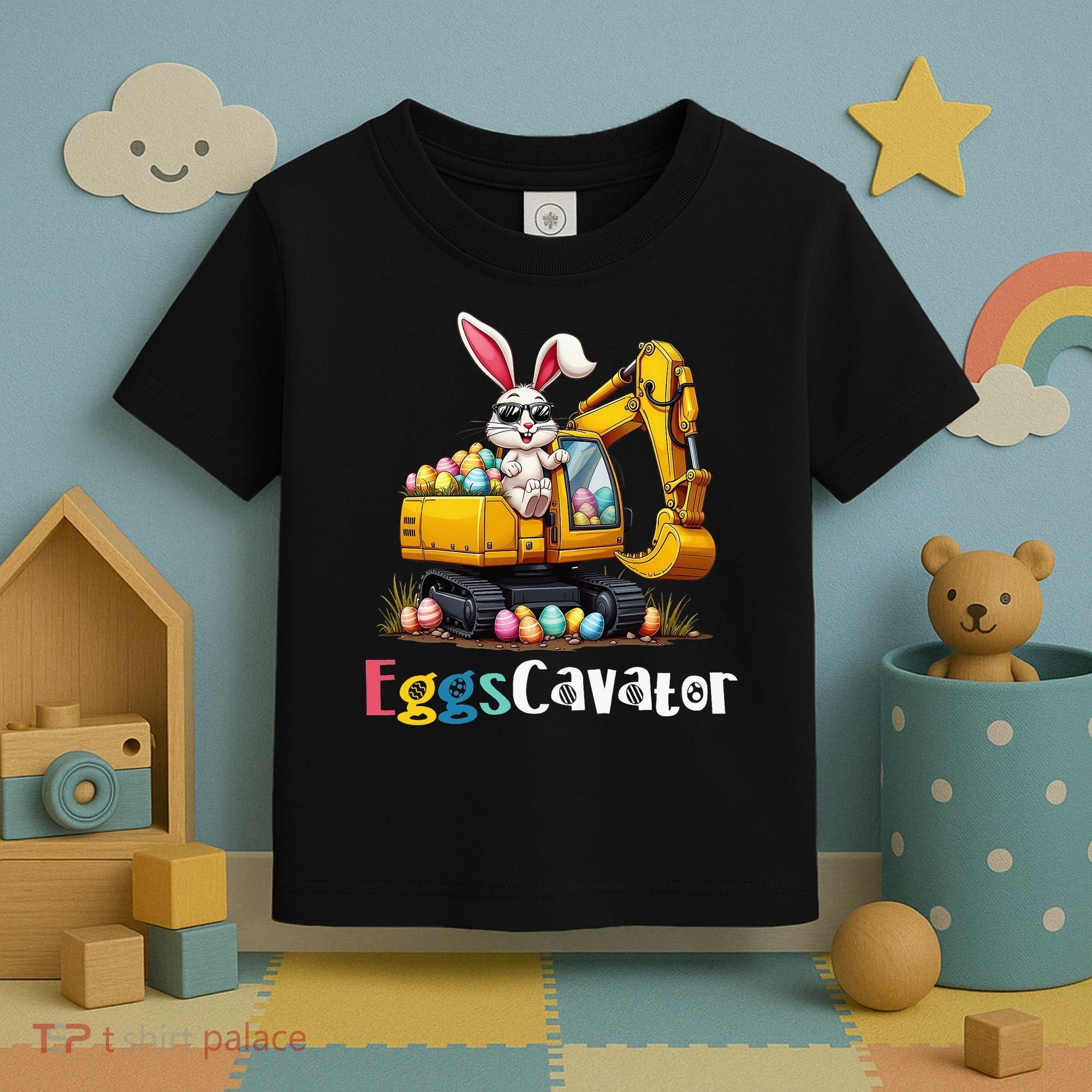 Eggs Cavator Easter Bunny Excavator Easter Toddler T-Shirt