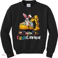 Eggs Cavator Easter Bunny Excavator Easter Kids Sweatshirt thumb 0