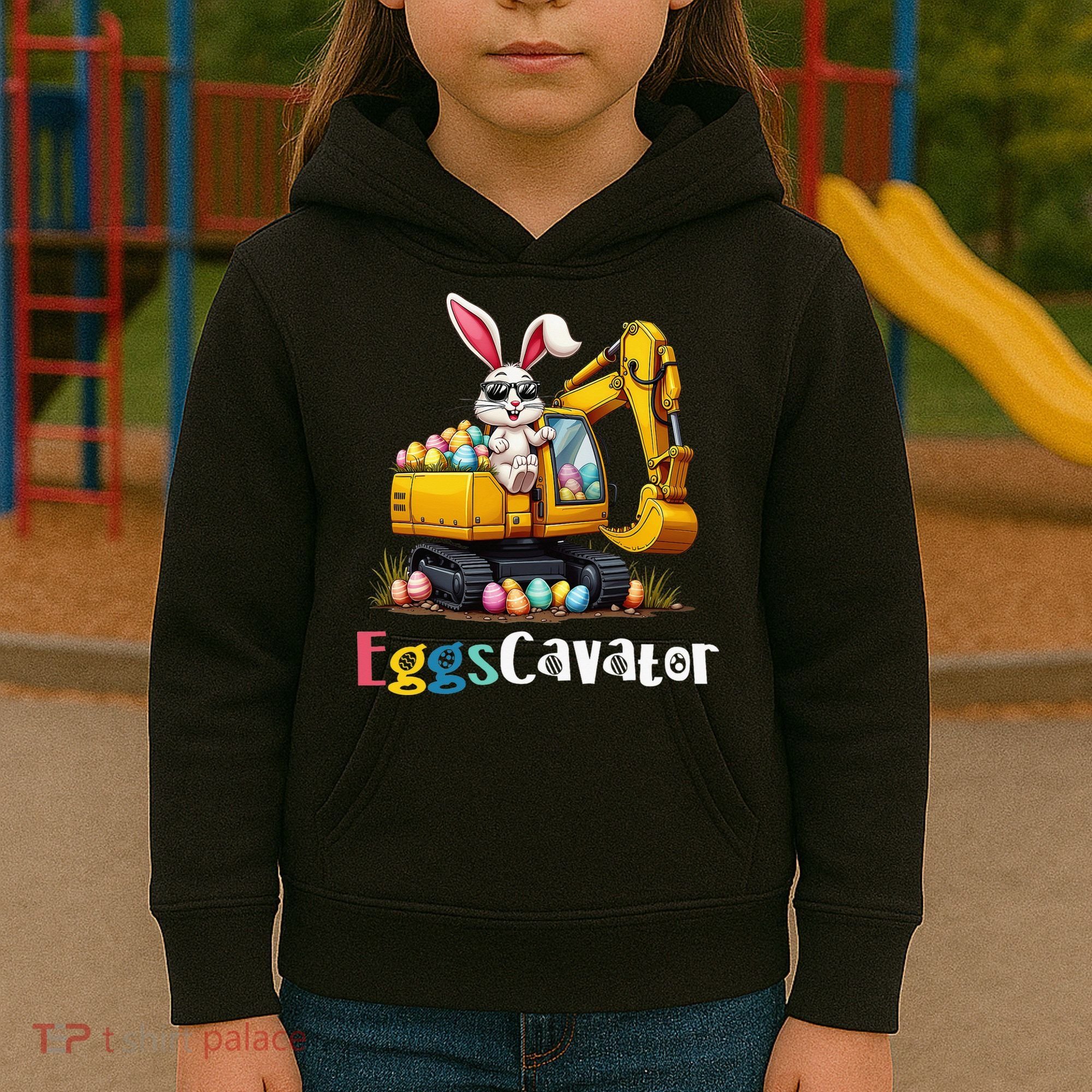 Eggs Cavator Easter Bunny Excavator Easter Kids Hoodie