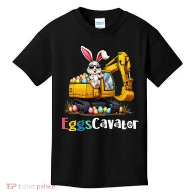 Eggs Cavator Easter Bunny Excavator Easter Kids T-Shirt