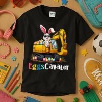 Eggs Cavator Easter Bunny Excavator Easter Kids T-Shirt thumb 3