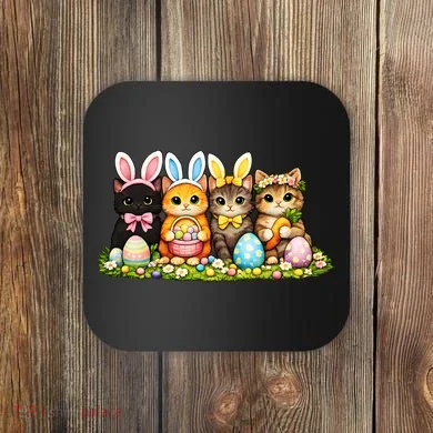 Easter Cats Ears Bunny Eggs Coaster