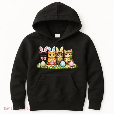 Easter Cats Ears Bunny Eggs Kids Hoodie