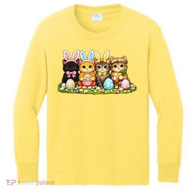 Easter Cats Ears Bunny Eggs Kids Long Sleeve Shirt