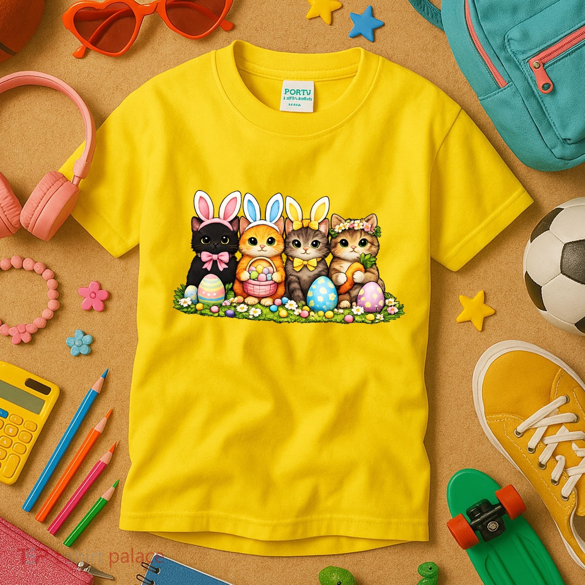Easter Cats Ears Bunny Eggs Kids T-Shirt