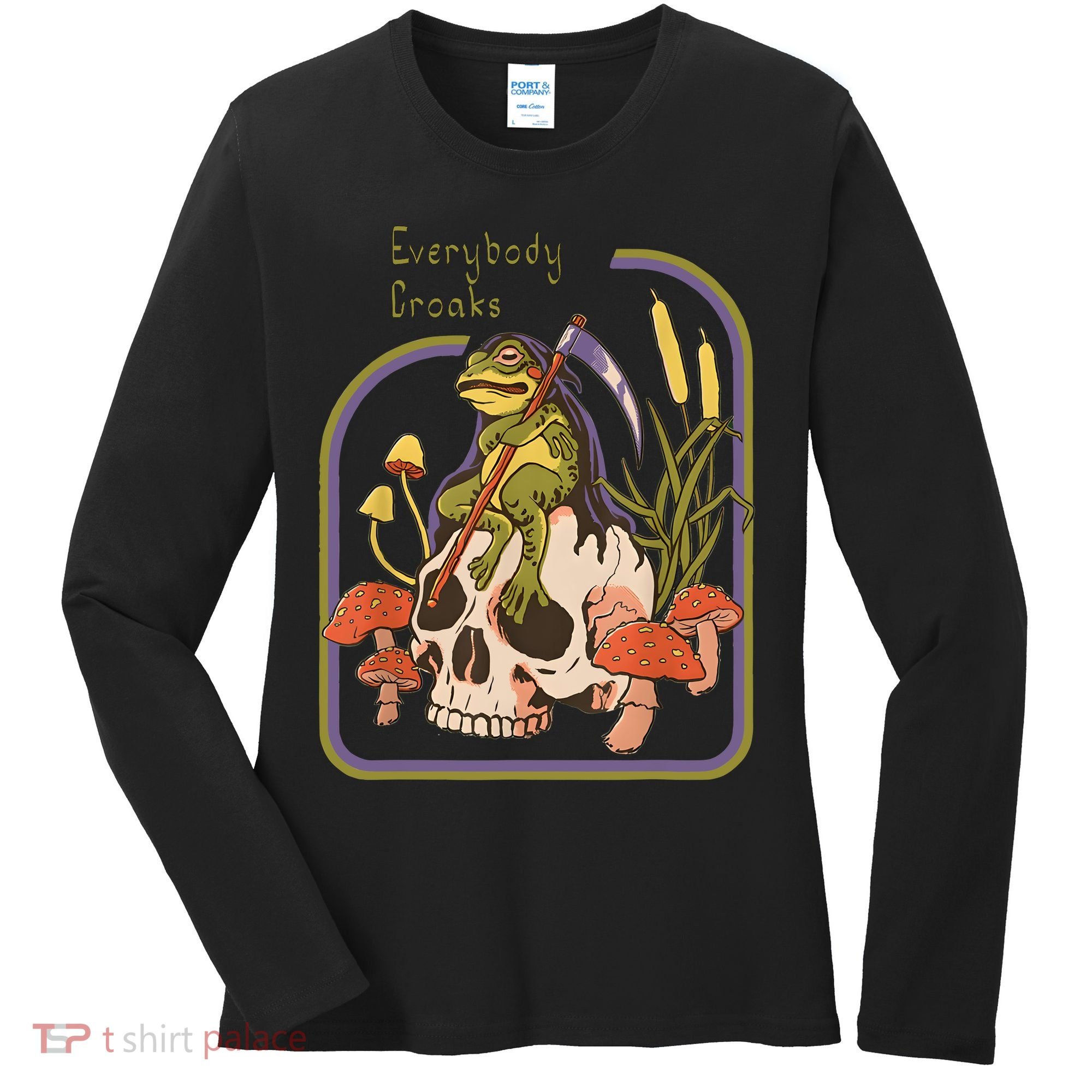 Everybody Croaks Frog Skull Mushroom Everybody Croak Women's Long Sleeve Shirt