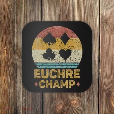 Euchre Champ Funny Vintage Euchre Board Game Coaster